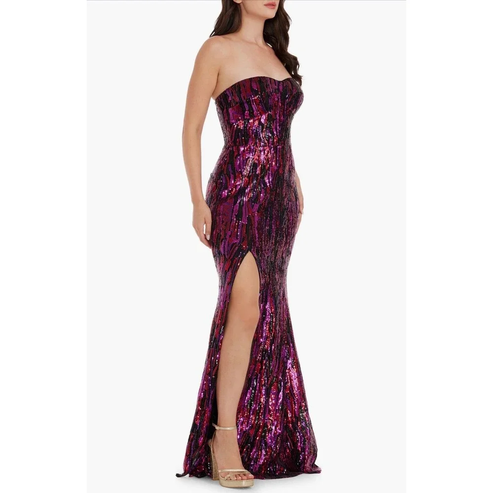 NWT Dress the Population Nikita Sequin Strapless GownSize XS | Fuchsia Multi‎